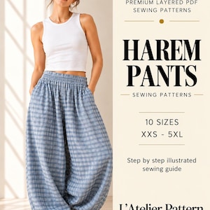 Patron de couture pour pantalon harem bohème, pantalon à jambes bouffantes (PDF XXS-5XL)