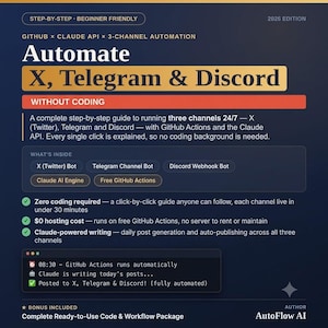 Automate X Telegram Discord Ebook | ノーコードAIボットガイド | ソーシャルメディア自動化 | GitHub Claude AI | PDFデジタルダウンロード