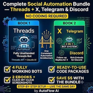 ソーシャルメディア自動化バンドル | スレッド自動化（Telegram、Discord対応） | ノーコードAIボットガイド | GitHub Claude AI | デジタルダウンロード