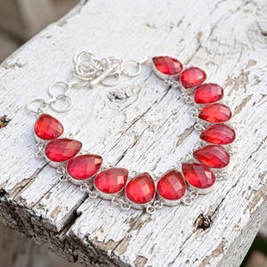 Ruby Gemstone Necklace in 925 Sterling Silver, Teardrop Statement Necklace, Elegant Red Stone Jewelry for Women, Gift For Her