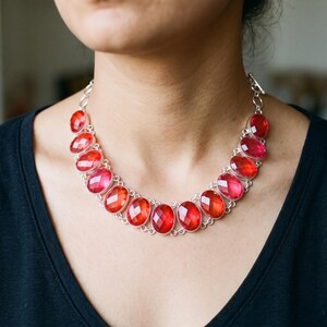 Ruby Red Gemstone Necklace in 925 Sterling Silver, Oval Faceted Red Statement Necklace, Elegant Handmade Gemstone Jewelry, Gift for Her