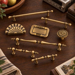 Antique Brass Cabinet Pull, Vintage French Drawer Handle, Ornate Dresser Pull, Brushed Brass Kitchen Cupboard Hardware