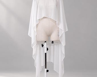 Wedding Dress Topper - White Chiffon Bridal Cape - Sheer Bridal Capelet - Long Wedding Shawl - Minimalist Bridal Cover Up for Bride