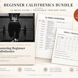 Può includere: Un pacchetto digitale di calisthenics per principianti che include una guida di 12 settimane intitolata Mastering Beginner Calisthenics di Velmora Studio, una tabella riassuntiva di 12 settimane e un registro di allenamento.