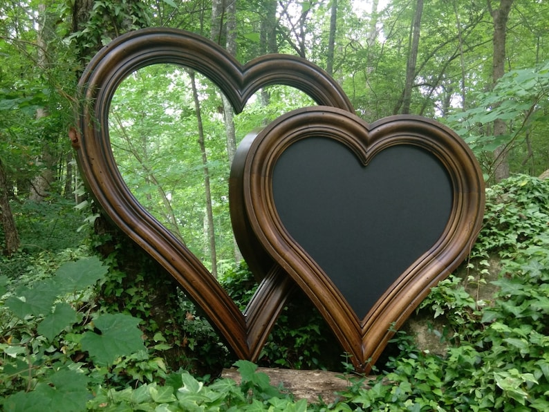 Heart Mirror Rustic Mirror Wood Heart Mirror Large Wood Etsy