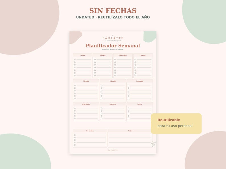 Printable Weekly Planner | Undated Weekly Planner | A4 + US Letter ...