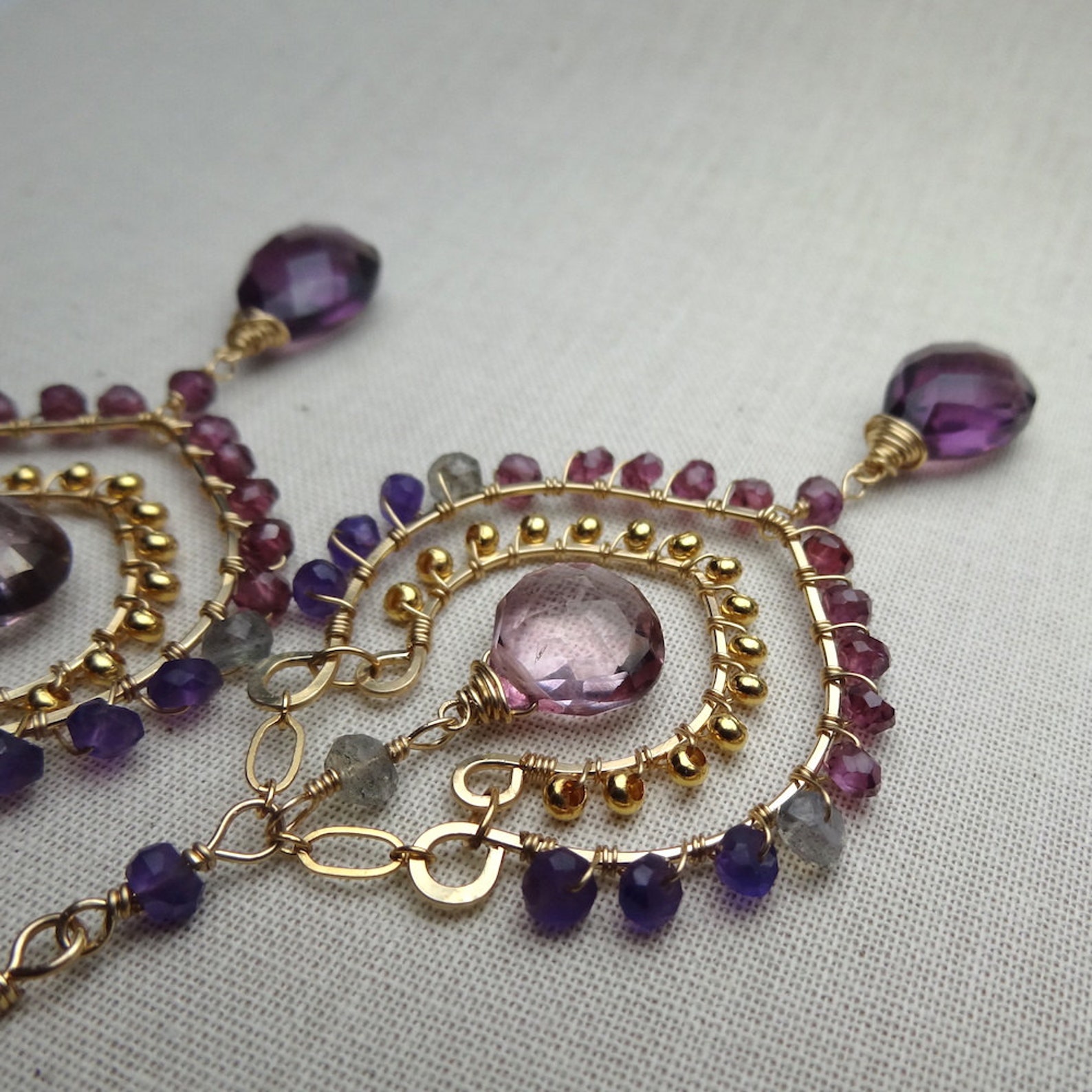 Exotic Bohemian Purple Gold Earrings Hoop Gemstone Earrings Etsy