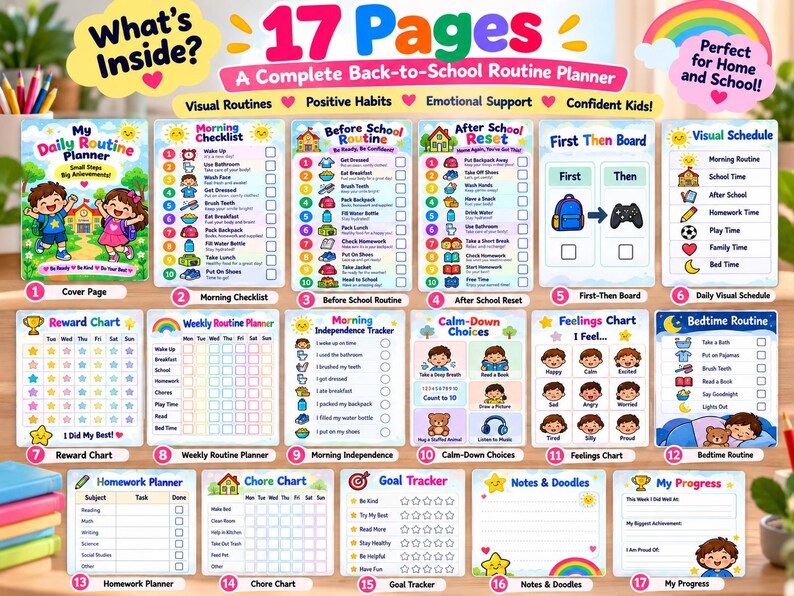 Visual Routine Example For Preschoolers Kids Routine Planner, Visual Schedule & Daily Checklists, Back to ...