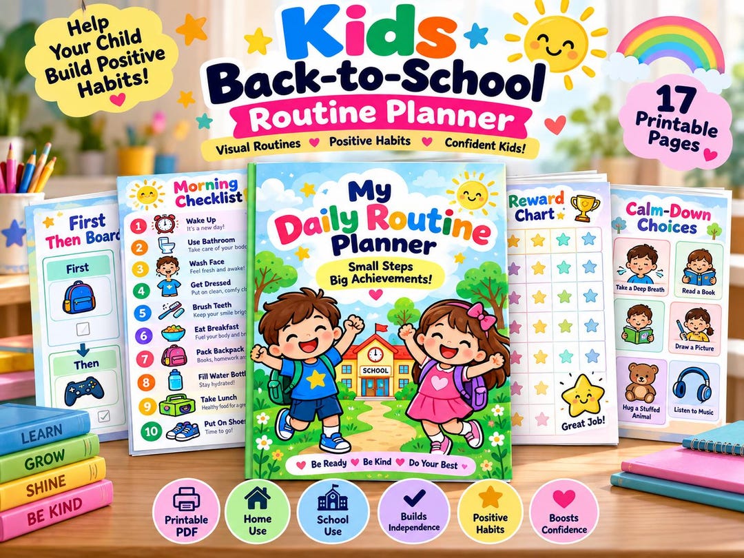 Kids Routine Planner, Visual Schedule & Daily Checklists, Back to ...