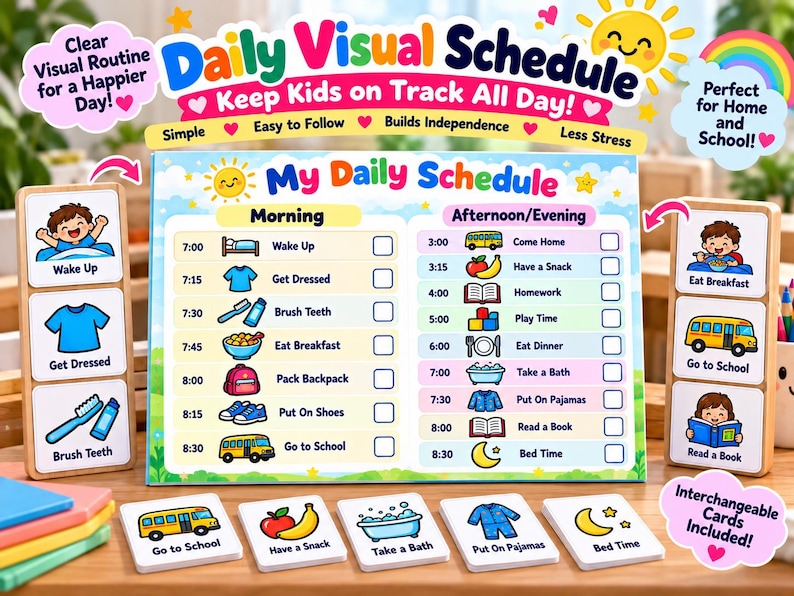 Kids Routine Planner, Visual Schedule & Daily Checklists, Back to ...