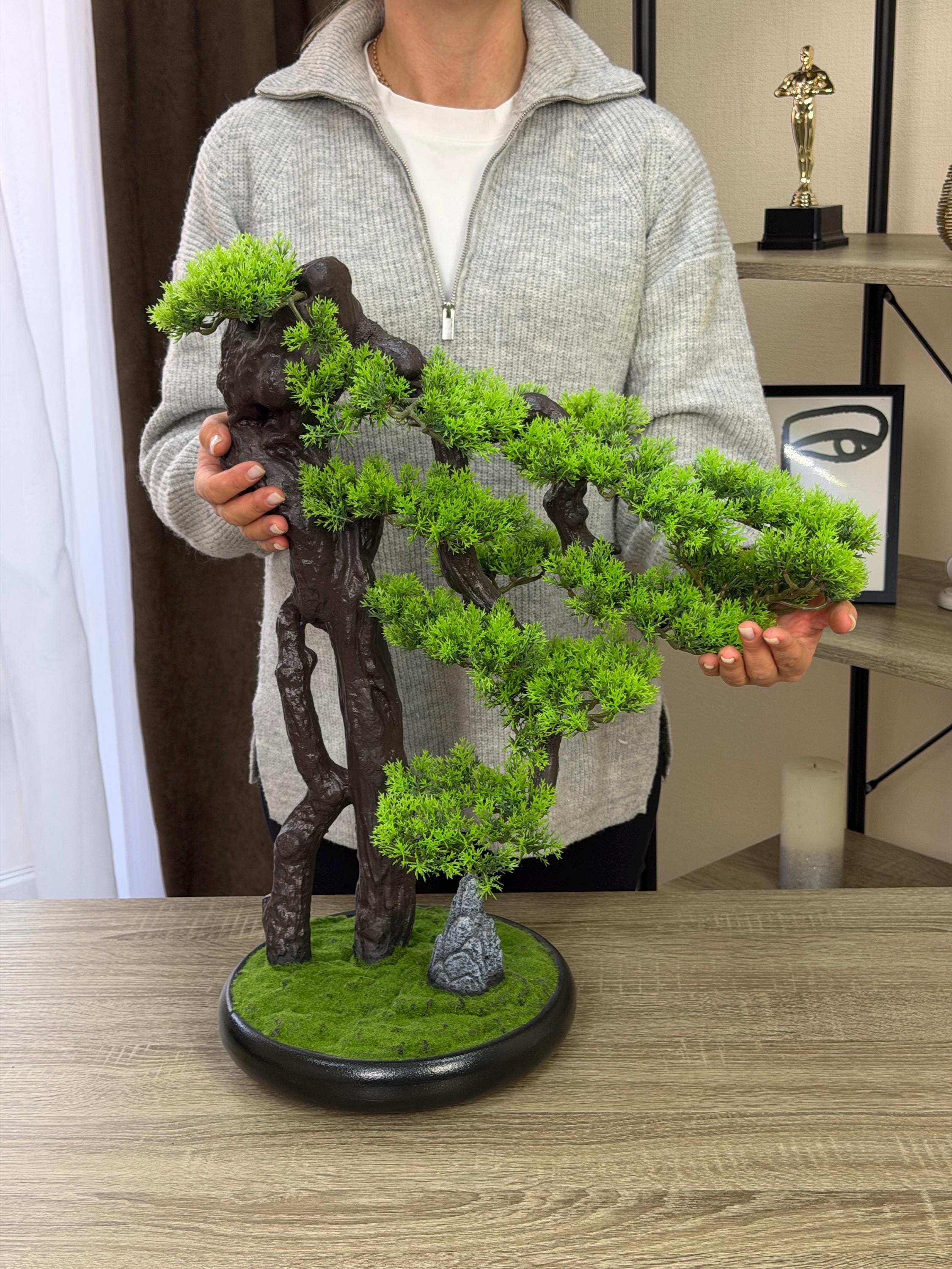 人工盆栽 57cm、フェイクグリーン盆栽、和風インテリア、鉢植え人工