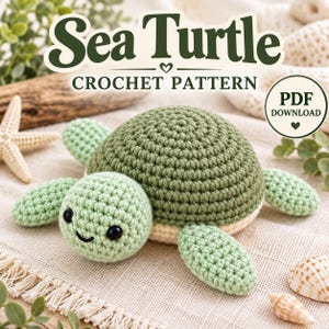 Haakpatroon voor een amigurumi zeeschildpad, mintgroen pluche speelgoed (digitale download)