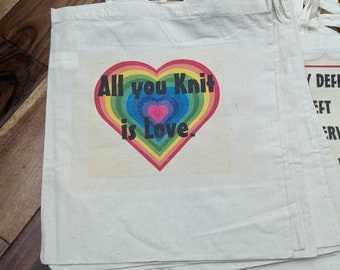 Retro Rainbow "All You Knit is Love!" - knitting or crochet project bag!