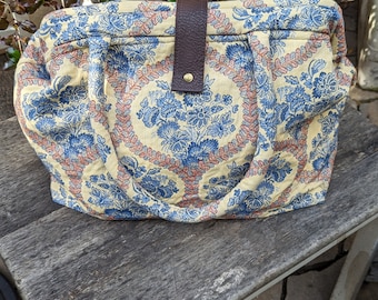 Polychrome Toile OOAK!   Carpet bag, Portmanteau bag, Overnight Bag, "Mary Poppins" bag.