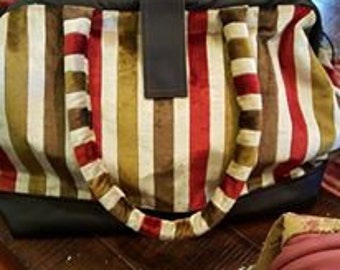 Ascot Striped Velvet-  Carpet bag, Portmanteau bag, Overnight Bag, "Mary Poppins" bag.