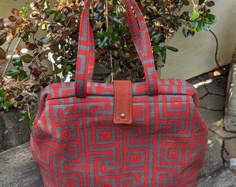 Tangerine Labyrinth-  Carpet bag, Portmanteau bag, Overnight Bag, "Mary Poppins" bag.