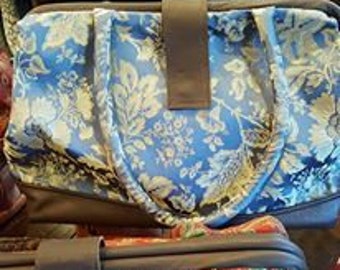 Blue Baroque Jacquard - Carpet bag, Portmanteau bag, Overnight Bag, "Mary Poppins" bag.
