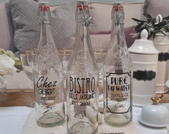 3 DIY Retro MAGNOLIA Table Custom Made to order Water Bottle Drink Glass Bottle Vintage Juice Bottle Juice Jar PERSONALIZED Drink Jug 34oz
