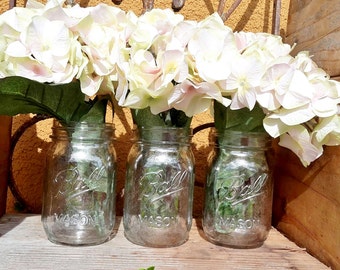 3 Silver MERCURY Pint Size Mason Jars Vintage Silver Mason Jar Metallic Ball Jar Silver Mercury Glass Wedding Mercury Vase Silver Votive