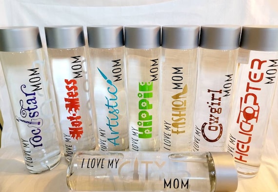 CUSTOM Mom VOSS Water Bottle 28oz Glass Mother's Day Portable Moms Drink  Sports Dad I Love Mom Chiropractor Reusable Drink Gift Dads Bottle - Etsy