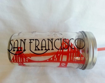 Custom SAN FRANCISCO Travel Souvenir 24 oz Mason Jar Drink San Francisco Golden Gate Souvenir Cup SF Golden Gate Drinking Glass with Straw