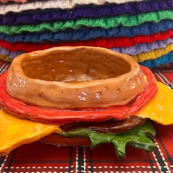 Handmade Ceramic Stoneware Burger Bowl, for the foodie in your life , planter , soup bowl , house wares , kitchen ware