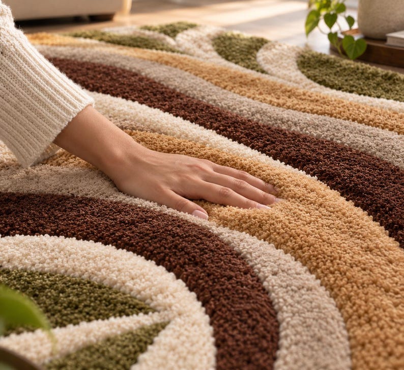Abstract Swirl Wool Rug, Hand Tufted New Zealand Wool Area Rug, Earth ...