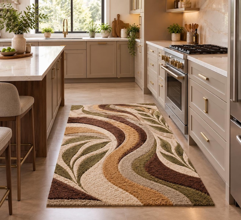 Abstract Swirl Wool Rug, Hand Tufted New Zealand Wool Area Rug, Earth ...