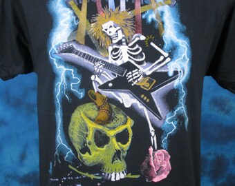 vintage 80s GRIM REAPER PAPER THIN T-Shirt SMALL pentagram skeleton punk satan
