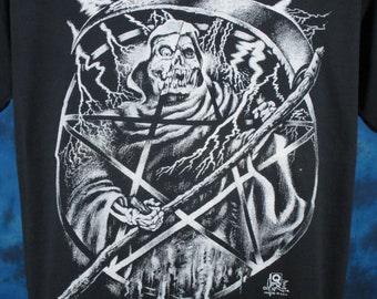Vintage 80s GRIM REAPER T-Shirt *Small* *Medium* pentagram satan devil death skeleton punk biker metal skull zombie rock
