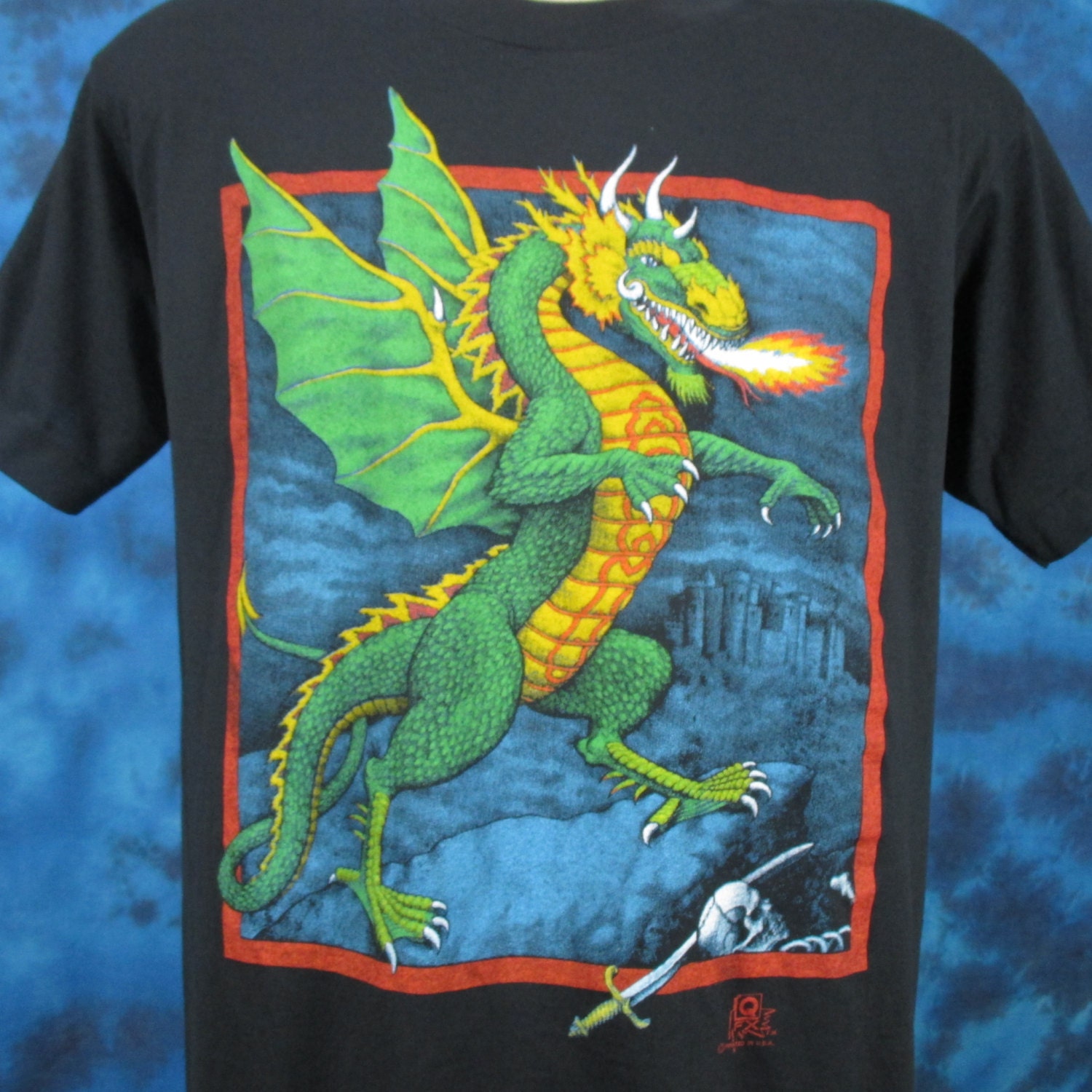トップス 80's dragon rock tee vintage Vintage 80s FIRE Breathing DRAGON Cartoon Paper Thin T-shirt