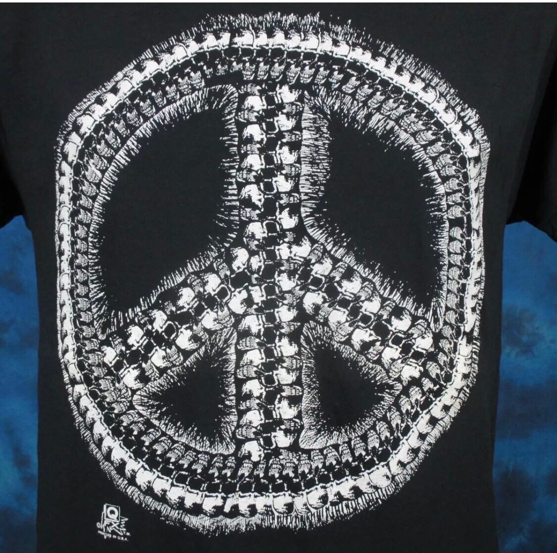 Vintage jaren '80 SCHEDEL VREDE TEKEN T-shirt *Klein* skelet hippie biker punk zombie goth rock zacht concert dun Nos