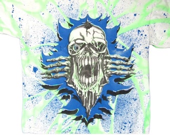 【oan】Elec Skeleton Vintage Washing Short Sleeve T-Shirt Vintage 90s SKELETON ALL-OVER Print T-shirt *large* Punk