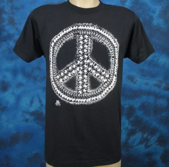 Vintage 80s SKULL PEACE SIGN T-shirt 