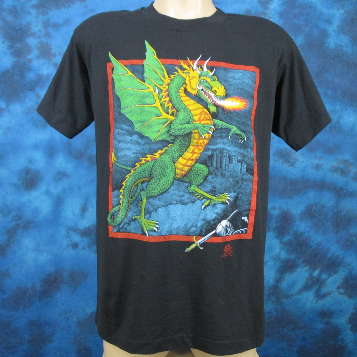 Vintage 80s FIRE Breathing DRAGON Cartoon Paper Thin T-shirt SMALL ...