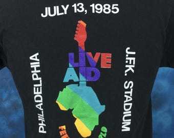 Vtg 1985 Live Aid Philadelphia Concert T-shirt White S/M 80s