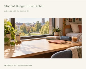 US and Global Student Budget Planner App, College Spending, Aid and Scholarship Tracker, Digital Download