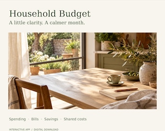 Household Budget Planner App, Spending Tracker, Bills, Savings Goals and Shared Costs, Digital Download