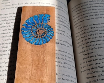 Blue Ammonite Walnut Bookmark