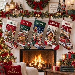 Chaussette de Noël personnalisée avec prénom, patchwork personnalisé, art populaire des fêtes, décoration à suspendre au sapin de Noël