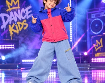 Kid's Oliver Tree Inspired Rave Jacket, 90s Retro Colorblock Windbreaker, Pink Purple Kids Jacket, Y2K Streetwear Cosplay Costume