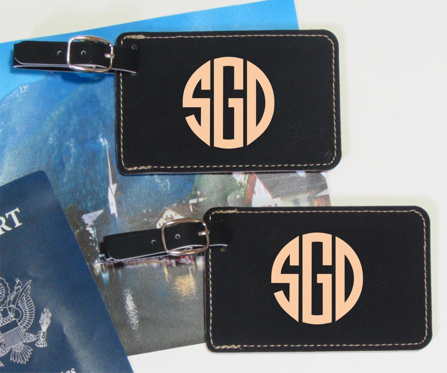 Round Monogram Luggage Tags Personalized Luggage Tag Etsy