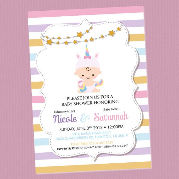 Baby Shower Unicorn Invitation / Digital File / You Print Etsy