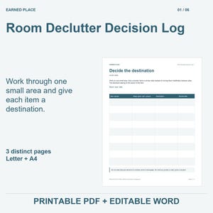 Room Declutter Decision Log, Printable PDF and Editable Word