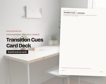 Transition Cues Card Deck Printable | Start and Stop Task Scripts for ADHD Executive Function | 16 Cards to Print and Cut, Undated PDF