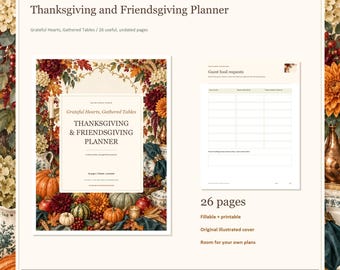 Thanksgiving and Friendsgiving Planner, 26-Page Fillable Printable PDF