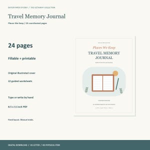 Travel Memory Journal, 24-Page Fillable PDF, Places We Keep (Digital Download) image 1