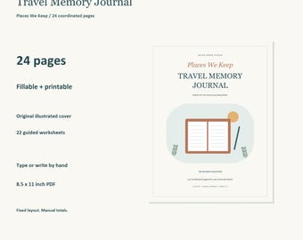 Travel Memory Journal, 24-Page Fillable PDF, Places We Keep (Digital Download)