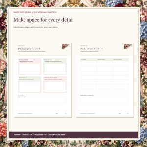 Wedding Day Coordinator, 26-Page Fillable PDF, Floral Printable Wedding Organizer image 3