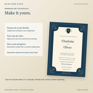 Chateau Celebration Elegant Wedding Invitation, Editable Browser Template, 5x7 Print and Phone Design image 4